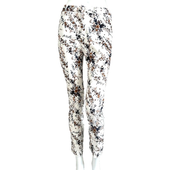 Free People Corduroy Pant Floral Skinny Mid Rise Raw Hem Ivory Brown 26 EUC - Picture 1 of 9